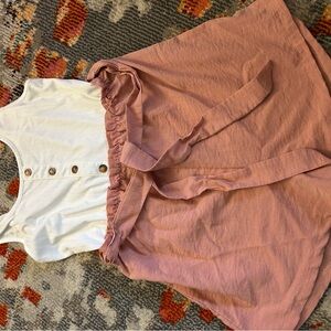 White and Pink Button-Down Romper